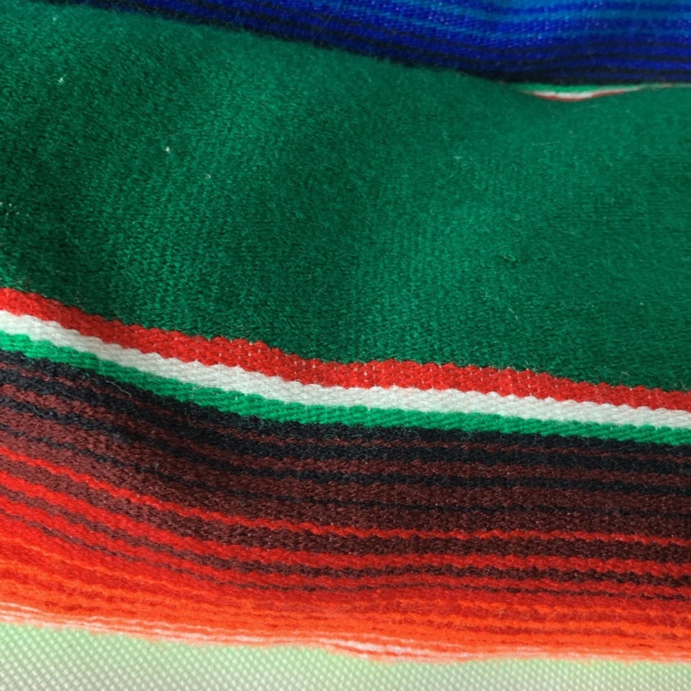 Vintage colorful cotton Mexican serape sarape salti fringed blanket - Picture 7 of 15